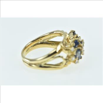 18K Baguette Sapphire Diamond Checkered Yellow Gold Ring, Size 6.25