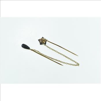 18K Bakelite Flower Carved Tear Drop Seed Pearl Yellow Gold Pin/Brooch