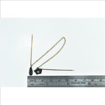 18K Bakelite Flower Carved Tear Drop Seed Pearl Yellow Gold Pin/Brooch