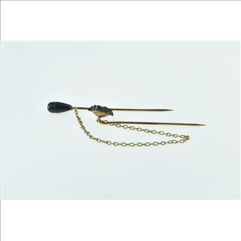 18K Bakelite Flower Carved Tear Drop Seed Pearl Yellow Gold Pin/Brooch