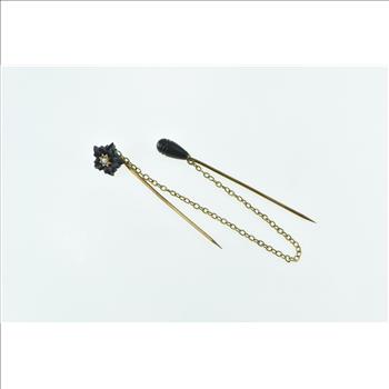 18K Bakelite Flower Carved Tear Drop Seed Pearl Yellow Gold Pin/Brooch