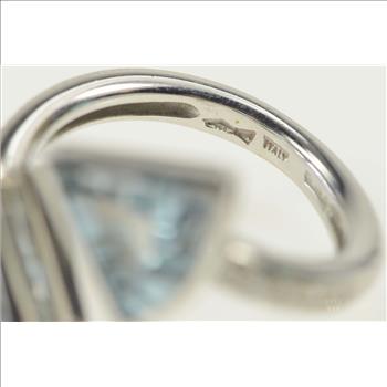 18K Blue Topaz Diamond Arrow Wrap Bypass White Gold Ring, Size 6.5