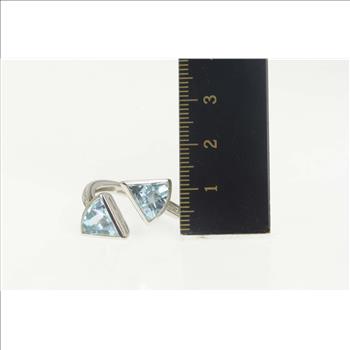 18K Blue Topaz Diamond Arrow Wrap Bypass White Gold Ring, Size 6.5