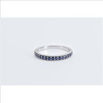 18K Bony Levy Sapphire Classic Wedding Band White Gold Ring, Size 7