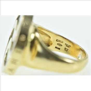 18K Bvlgari Designer Mother of Pearl Spinner Yellow Gold Ring, Size 7