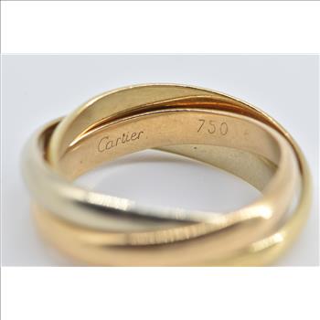 18K Cartier Trinity Tri Tone Three Band Designer Yellow Gold Ring, Size 6