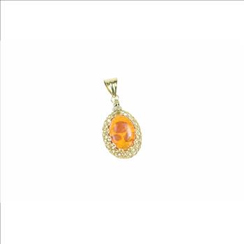 18K Carved Amber Rose Flower Cabochon Yellow Gold Pendant