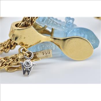 18K Carved Blue Topaz Diamond Ram Woven Chain Yellow Gold Necklace 17