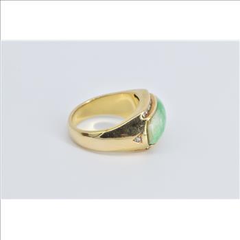 18K Carved Jade Diamond Vintage Statement Yellow Gold Ring, Size 7.5
