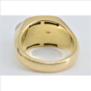 18K Carved Jade Diamond Vintage Statement Yellow Gold Ring, Size 7.5