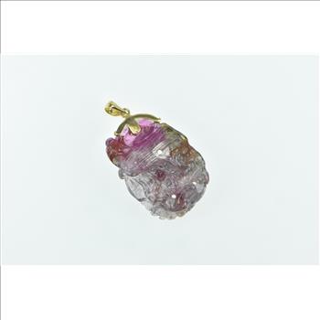 18K Carved Tourmaline Chinese Dragon Statement Yellow Gold Pendant