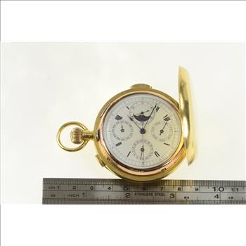 18K Chronograph Moon Phase Date Repeater Pocket Watch Yellow Gold