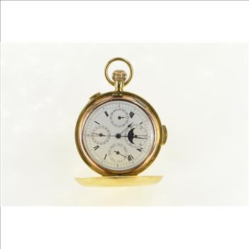 18K Chronograph Moon Phase Date Repeater Pocket Watch Yellow Gold