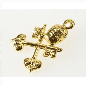 18K Crown Crossed Keys of Heaven Catholic Yellow Gold Charm/Pendant