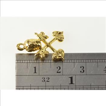 18K Crown Crossed Keys of Heaven Catholic Yellow Gold Charm/Pendant