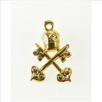 18K Crown Crossed Keys of Heaven Catholic Yellow Gold Charm/Pendant