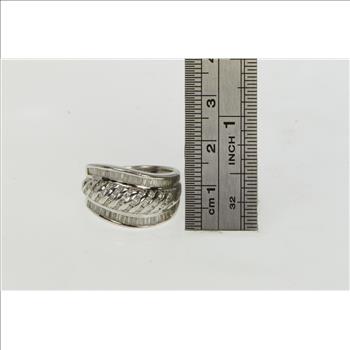 18K Ctw Diamond Encrusted Statement Band White Gold Ring, Size 7