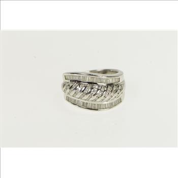 18K Ctw Diamond Encrusted Statement Band White Gold Ring, Size 7