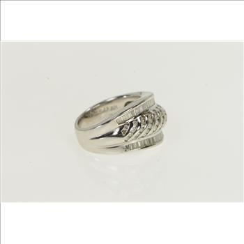 18K Ctw Diamond Encrusted Statement Band White Gold Ring, Size 7