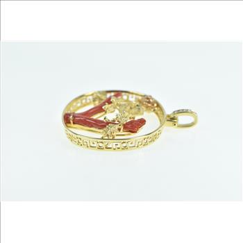 18K Denny Wong Coral Tree Branch Bird Diamond Yellow Gold Pendant