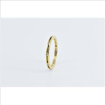 18K Diamond Inset Squared Grooved Fashion Band Yellow Gold Ring, Size 7