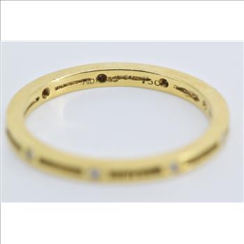 18K Diamond Inset Squared Grooved Fashion Band Yellow Gold Ring, Size 7