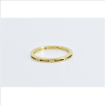 18K Diamond Inset Squared Grooved Fashion Band Yellow Gold Ring, Size 7