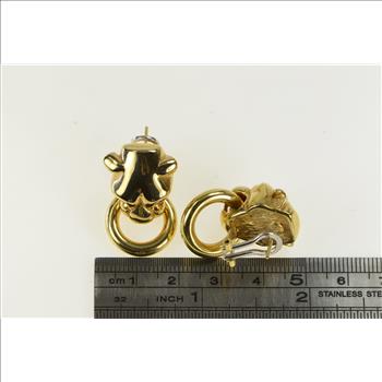 18K Door Knocker Puma Leopard Jaguar Ornate Yellow Gold Earrings