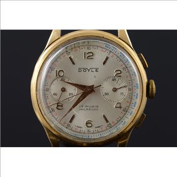 18K Doyle Chronograph Vintage Mechanical 17 Rubis Incarbloc Wrist Watch Yellow Gold