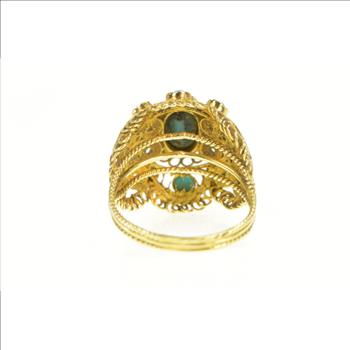 18K Elaborate Turquoise Oval Domed Filigree Yellow Gold Ring, Size 9.75