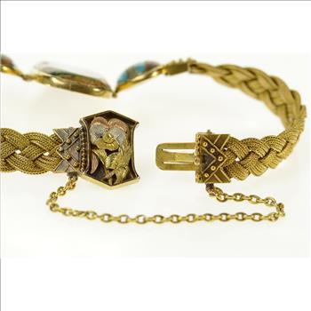 18K Elaborate Turquoise Woven Braided Chain Yellow Gold Bracelet 8