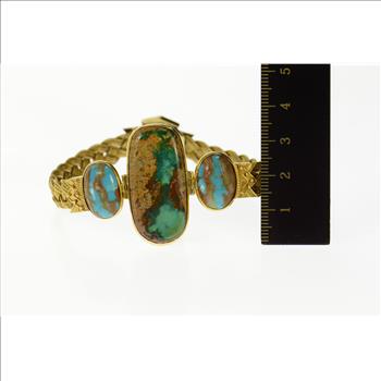 18K Elaborate Turquoise Woven Braided Chain Yellow Gold Bracelet 8