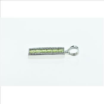 18K Emerald Cut Peridot Diamond Bar White Gold Pendant