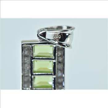 18K Emerald Cut Peridot Diamond Bar White Gold Pendant