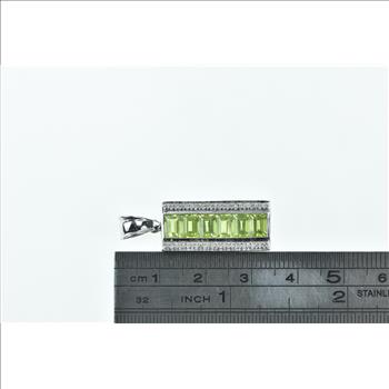 18K Emerald Cut Peridot Diamond Bar White Gold Pendant