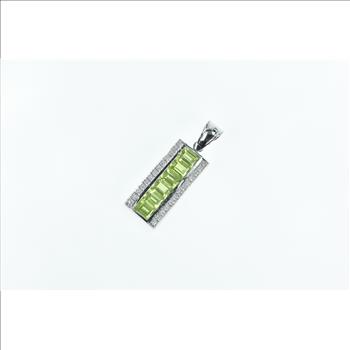 18K Emerald Cut Peridot Diamond Bar White Gold Pendant