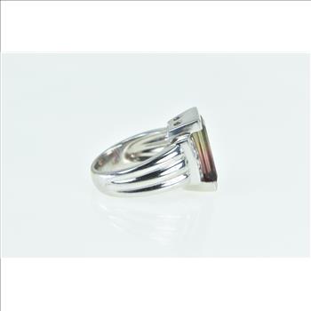 18K Emerald Cut Watermelon Tourmaline Diamond White Gold Ring, Size 5.25