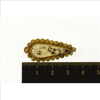 18K Etruscan Revival Dendritic Agate Pear Yellow Gold Pin/Brooch