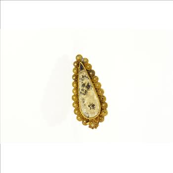 18K Etruscan Revival Dendritic Agate Pear Yellow Gold Pin/Brooch