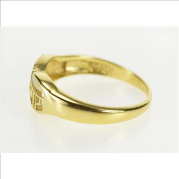 18K Greek Key Wave Pattern Two Tone Band Yellow Gold Ring, Size 7.25