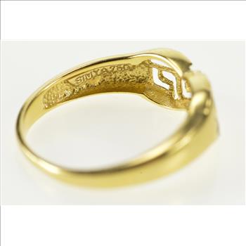 18K Greek Key Wave Pattern Two Tone Band Yellow Gold Ring, Size 7.25