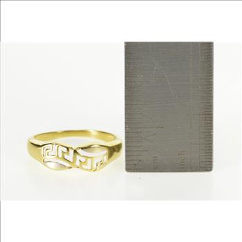 18K Greek Key Wave Pattern Two Tone Band Yellow Gold Ring, Size 7.25