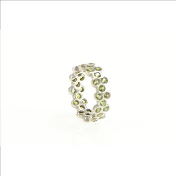 18K Green Sapphire Eternity Honeycomb Band White Gold Ring, Size 7.25