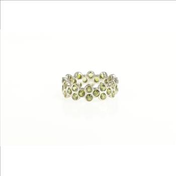 18K Green Sapphire Eternity Honeycomb Band White Gold Ring, Size 7.25