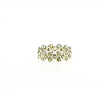 18K Green Sapphire Eternity Honeycomb Band White Gold Ring, Size 7.25