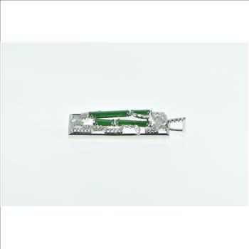 18K Jade Diamond Ornate Squared Vine Motif White Gold Pendant