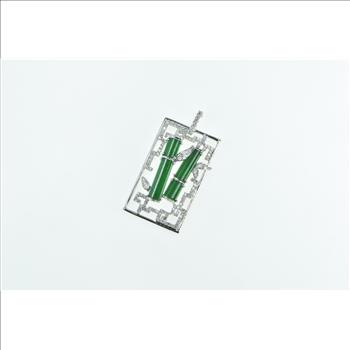 18K Jade Diamond Ornate Squared Vine Motif White Gold Pendant