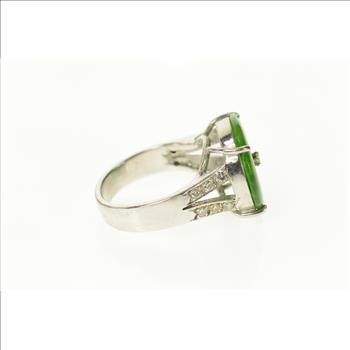 18K Jade Diamond Round Ornate Statement White Gold Ring, Size 8