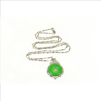 18K Jadeite Retro Ornate CZ Statement Chain White Gold Necklace 24.5