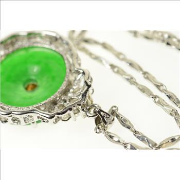 18K Jadeite Retro Ornate CZ Statement Chain White Gold Necklace 24.5